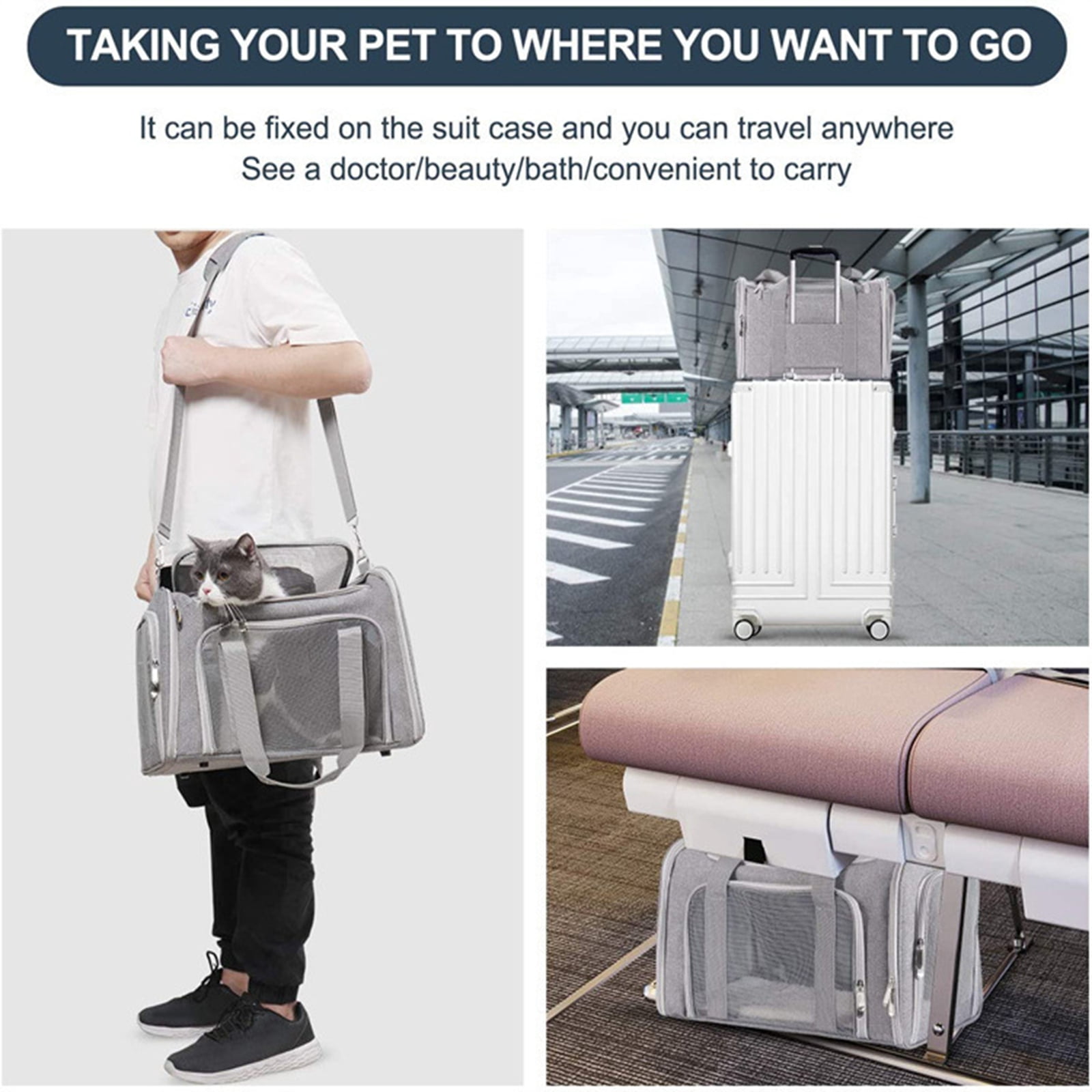 Bxaolu Cat Carriers Soft Sided Dog Carrier Pet Carrier for Small / Medium Cats Dogs Puppies (Up To 15lbs), Airline Approved Small Dog Carrier, Collapsible Travel Puppy Carrier -Gray