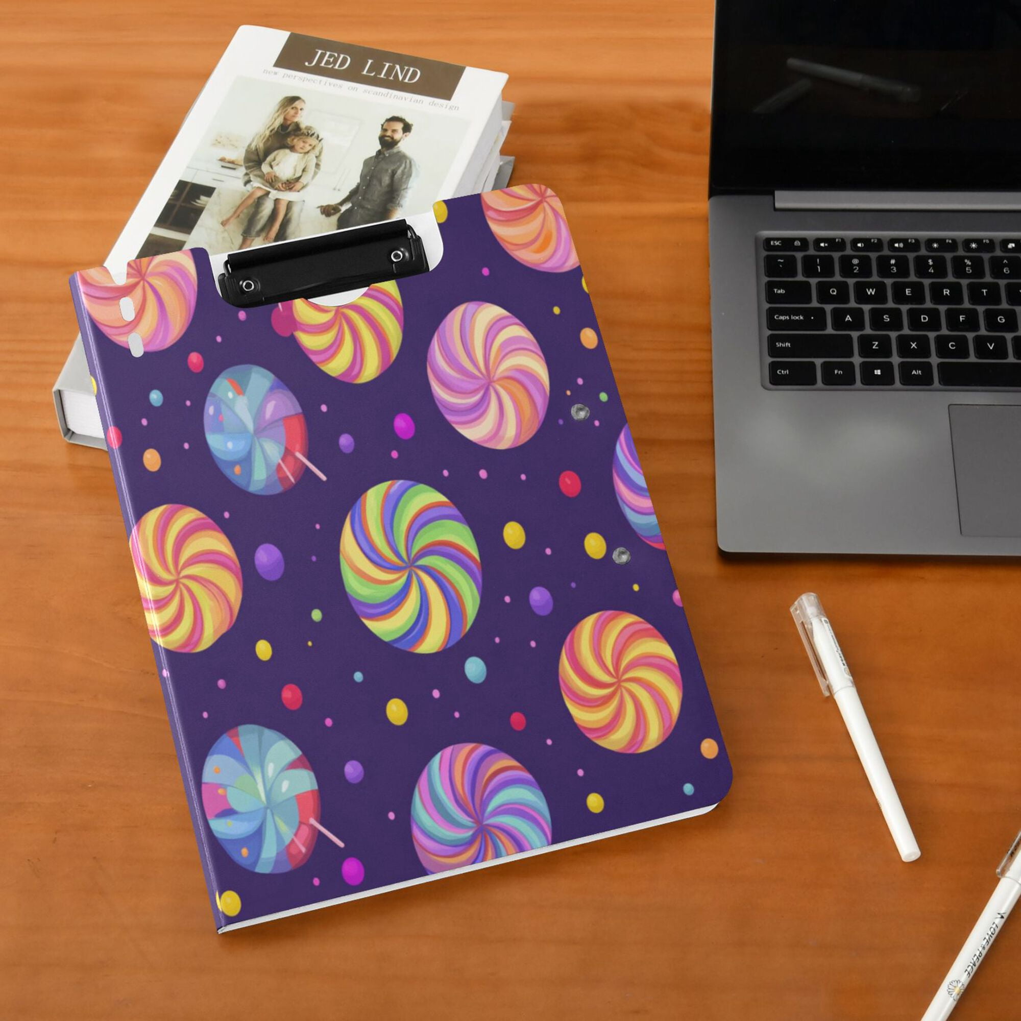 FORMRS A4 Clipboard Folder with Pen Holder Horizontal Foldable School Office Binder, Candy Cosmic Swirls