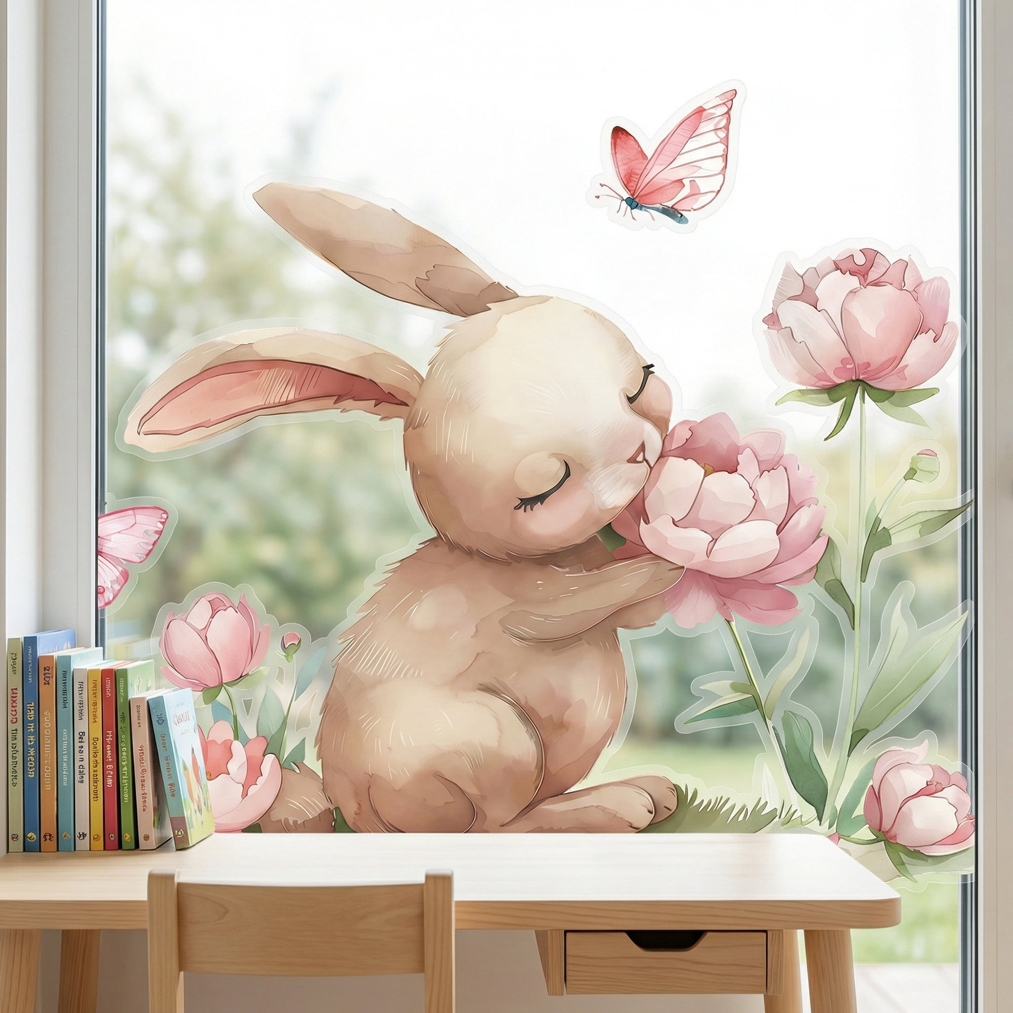 Unique Bargains 16 PCS Window Clings Rabbit Butterfly Flower Stickers Multicolor