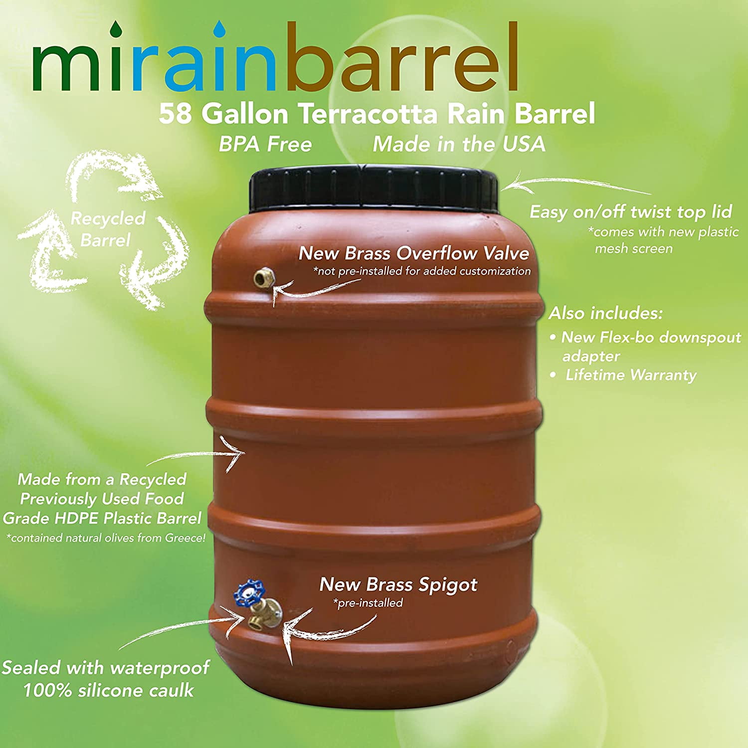 Rain Barrel, DIY Kit, Upcycled Food Grade Barrel, 58 Gallon Size
