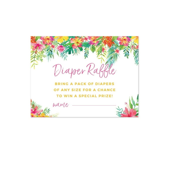 Tropical Floral Garden Party Baby Shower, Diaper Raffle Cards, 30-Pack, Games Activities and Decorations