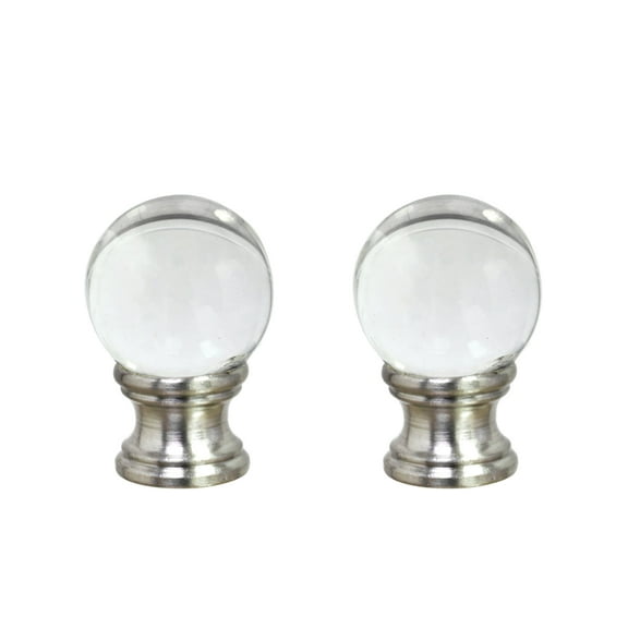 Aspen Creative 24014-12, 2 Pack Clear Glass Ball Lamp Finial in Nickel Finish, 1 1/2" Tall