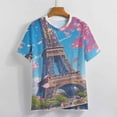 thumbnail image 3 of Blossoming Paris Eiffel Tower T Shirts Basic T-Shirt Short Sleeve Ladies Tee Shirt Summer Graphic Clothing, 3 of 6