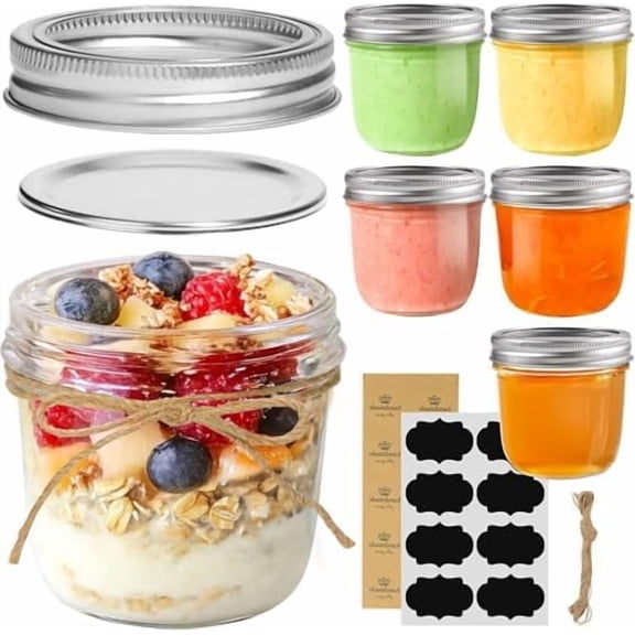 Wide Mouth Mason Jars with Lids 8 oz 6Pcs, Half Pint Small Mason Containers, Canning Jars for Jam, Jelly, Meal Prep, Overnight Oats, Yogurt Parfait, Shower Wedding Favors, DIY Candles Decor