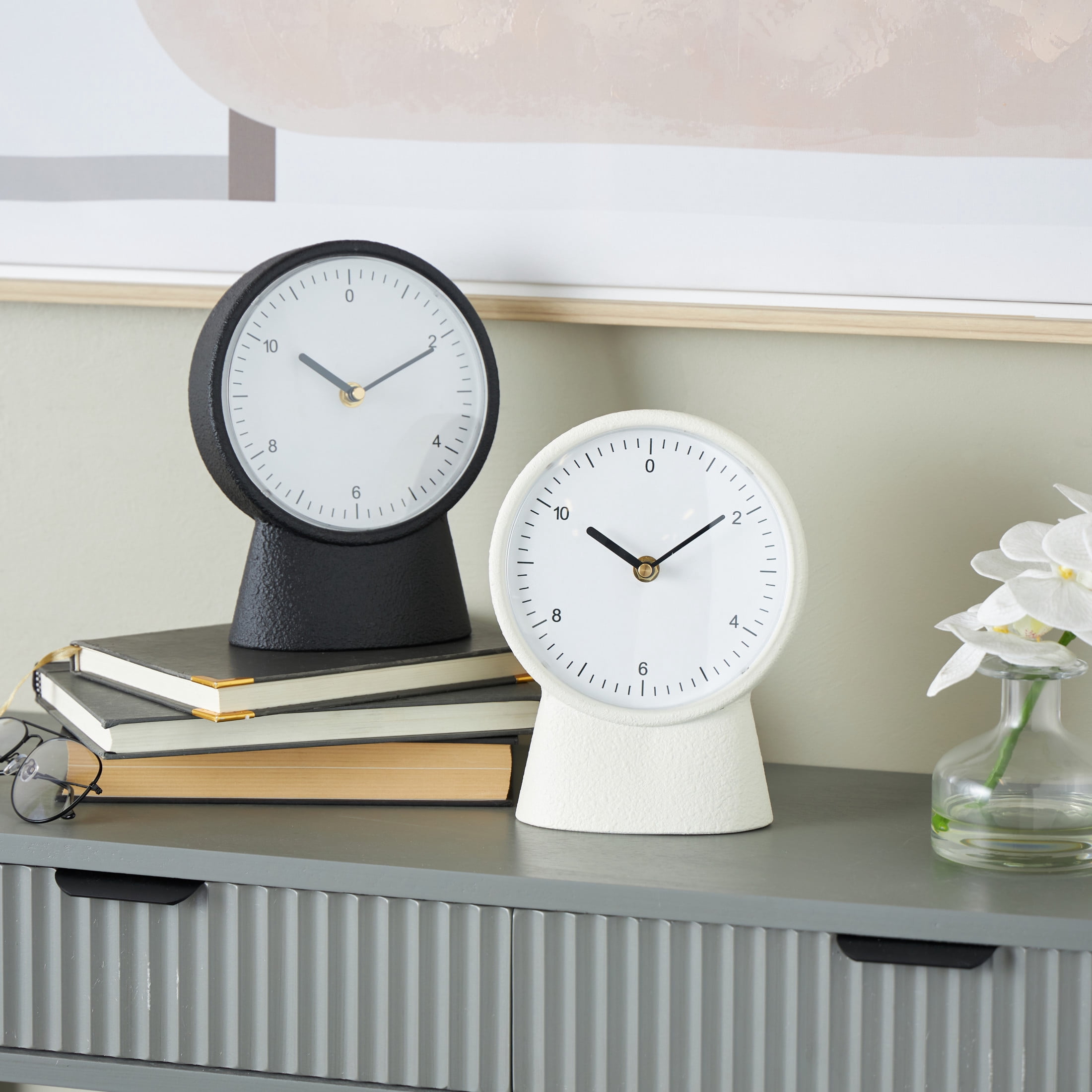 DecMode 9" Multi Colored Metal Textured Clock with Gold Accents, Set of 2