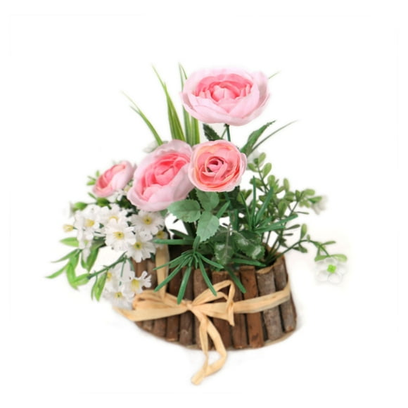 New Wooden Vertical Oval Tea Rose Flower Red And White Home Living Room Table Decoration Ornaments Bonsai Vertical Oval Tea Rose