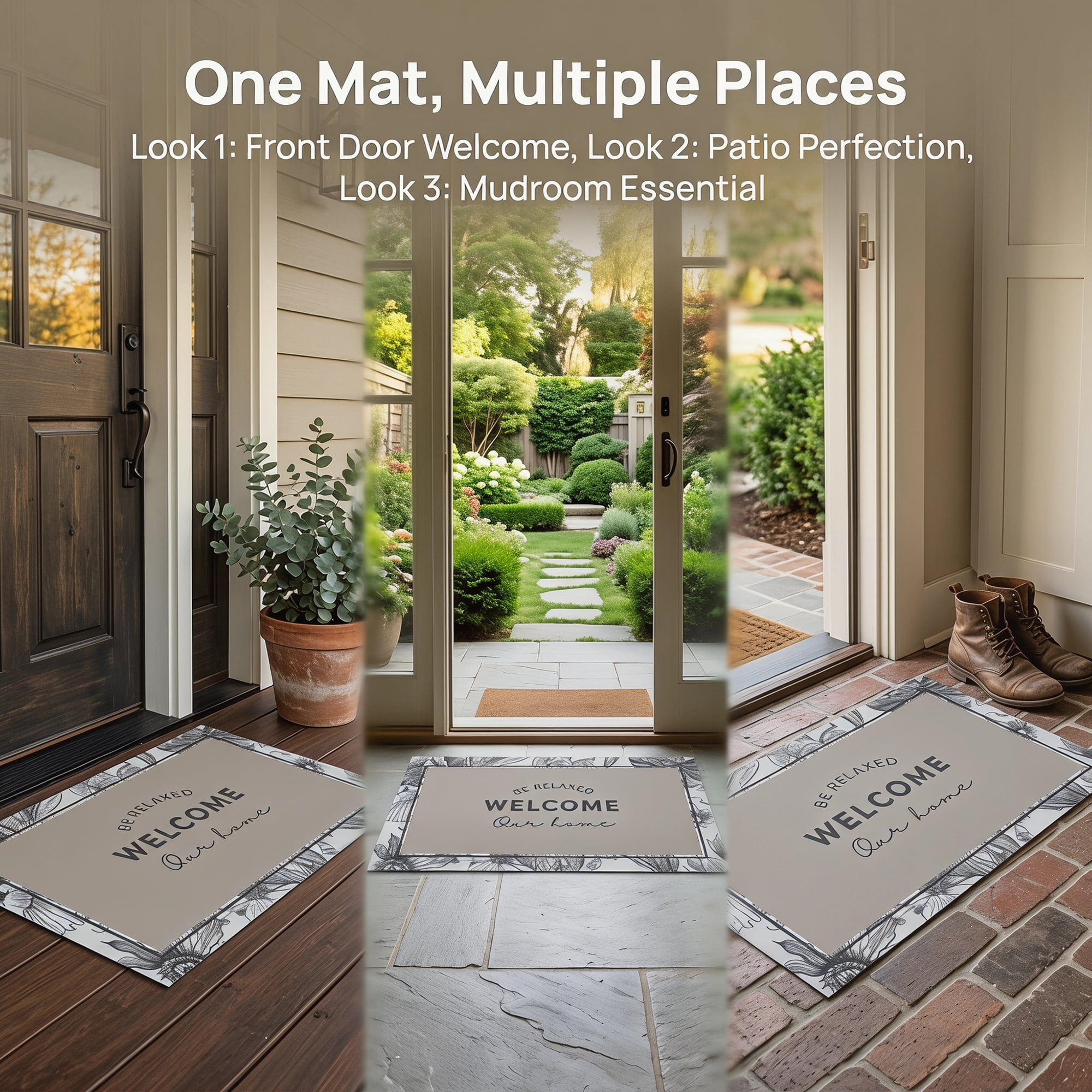 Unique Bargains Non-Slip Doormat for Front Door Waterproof Mud Scraper Rug Khaki 30" x 18"