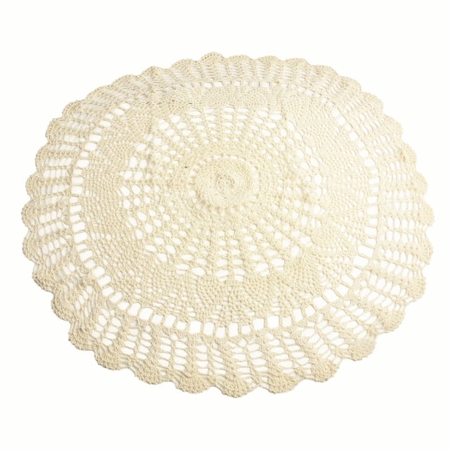 WinWay Exquisite Handmade Cotton Crochet Lace Round Placemat Tablecloth for Home Decor,Beige 65-70cm