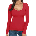 thumbnail image 2 of T-shirt Tunique pour Femmes à Encolure Dégagée, Manches Longues, Coupe Ajustée, Rouge, TTG, 2 of 9