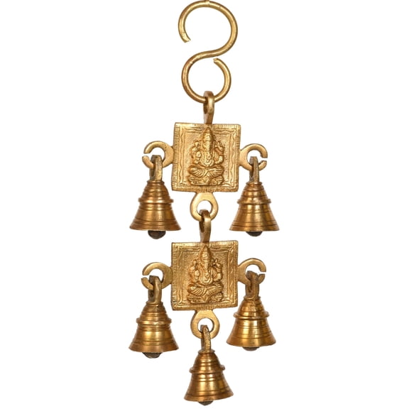 9" Ganesha Hanging Bells Brass - Elephant God Door Chime Made in India