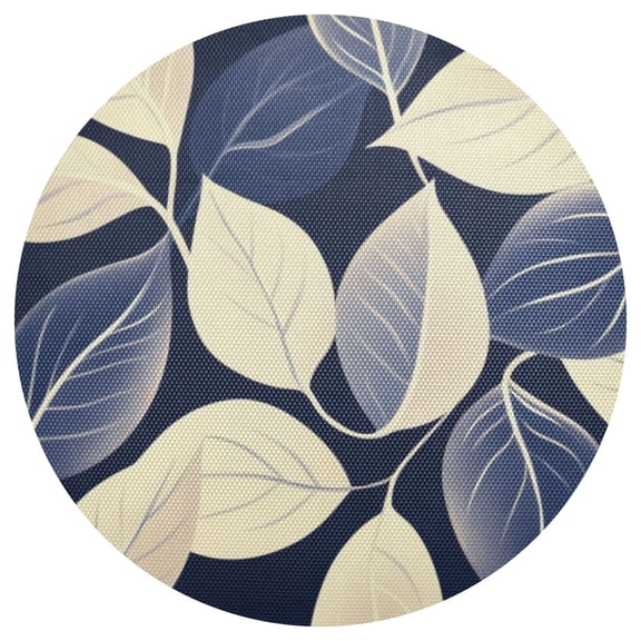 Dark Blue and Beige Leaves PVC Round Grid Placemat Table Mat 1 Pc 15.4" x 15.4"