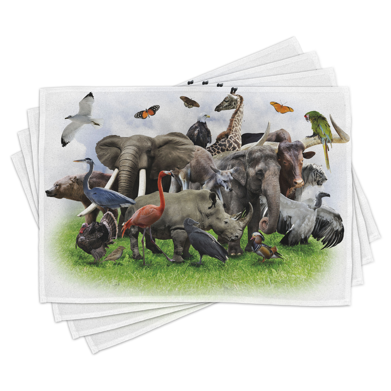 Africa Placemats Set of 4 Digital Collage of Wild Animals with African