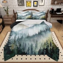 Manfei Smoky Jungle 3-Piece Full Size Comforter Sets for Female Men Women,Woodland Tree Bedding Comforter Set,Botanical Plants Lightweight Bedding Sets,Ultra Soft Home Decor,Reversible