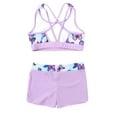 thumbnail image 4 of iEFiEL Girls Printed Swimsuit Outfit U Neck Strappy Back Crop Top with Boyshorts Bottoms Set Beach Pool Bathing Suit Lavender 16, 4 of 7