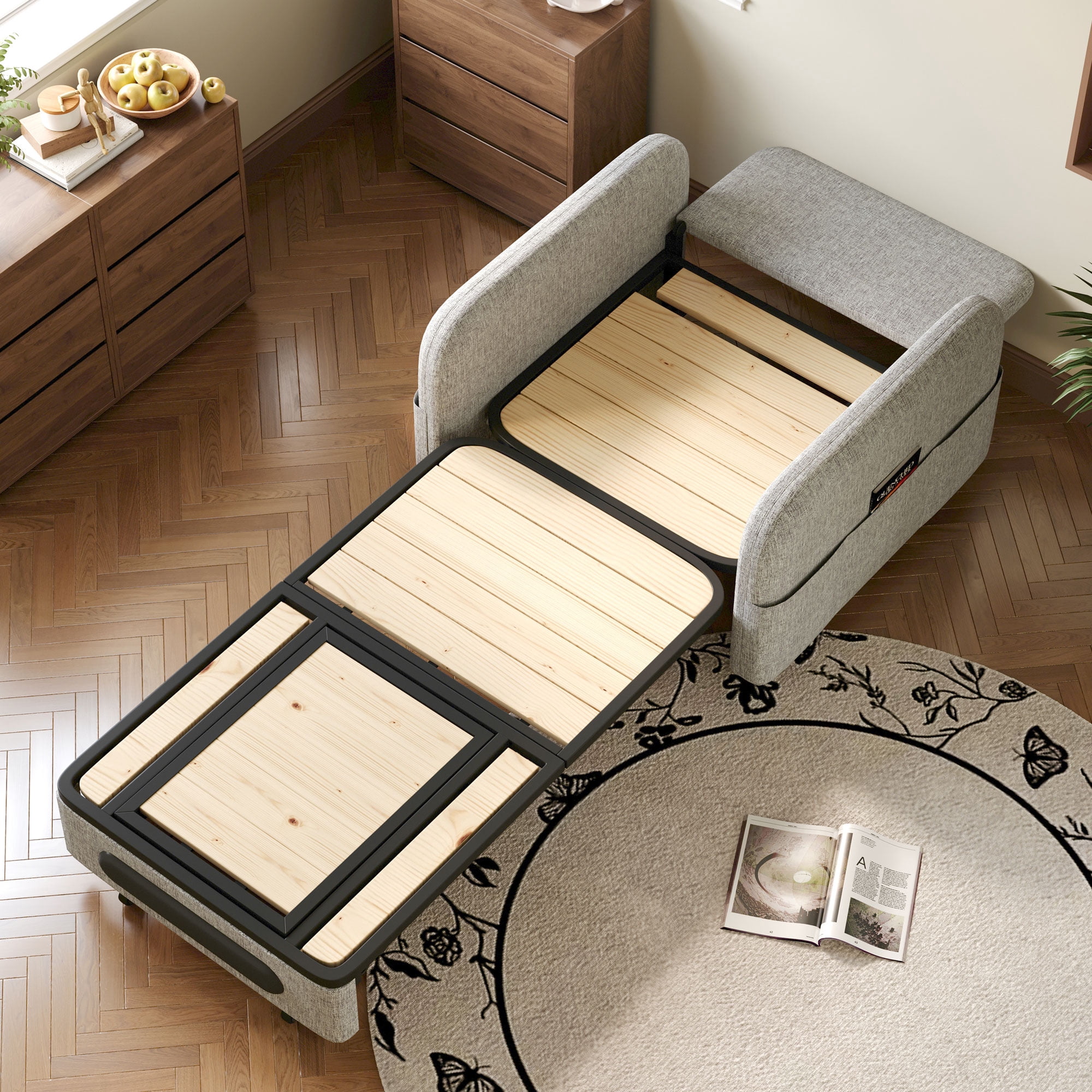 NessCarsti Living Room & Apartment Gray & White Sofa Bed - Extendable Design with Storage Trundle, Convertible Futon