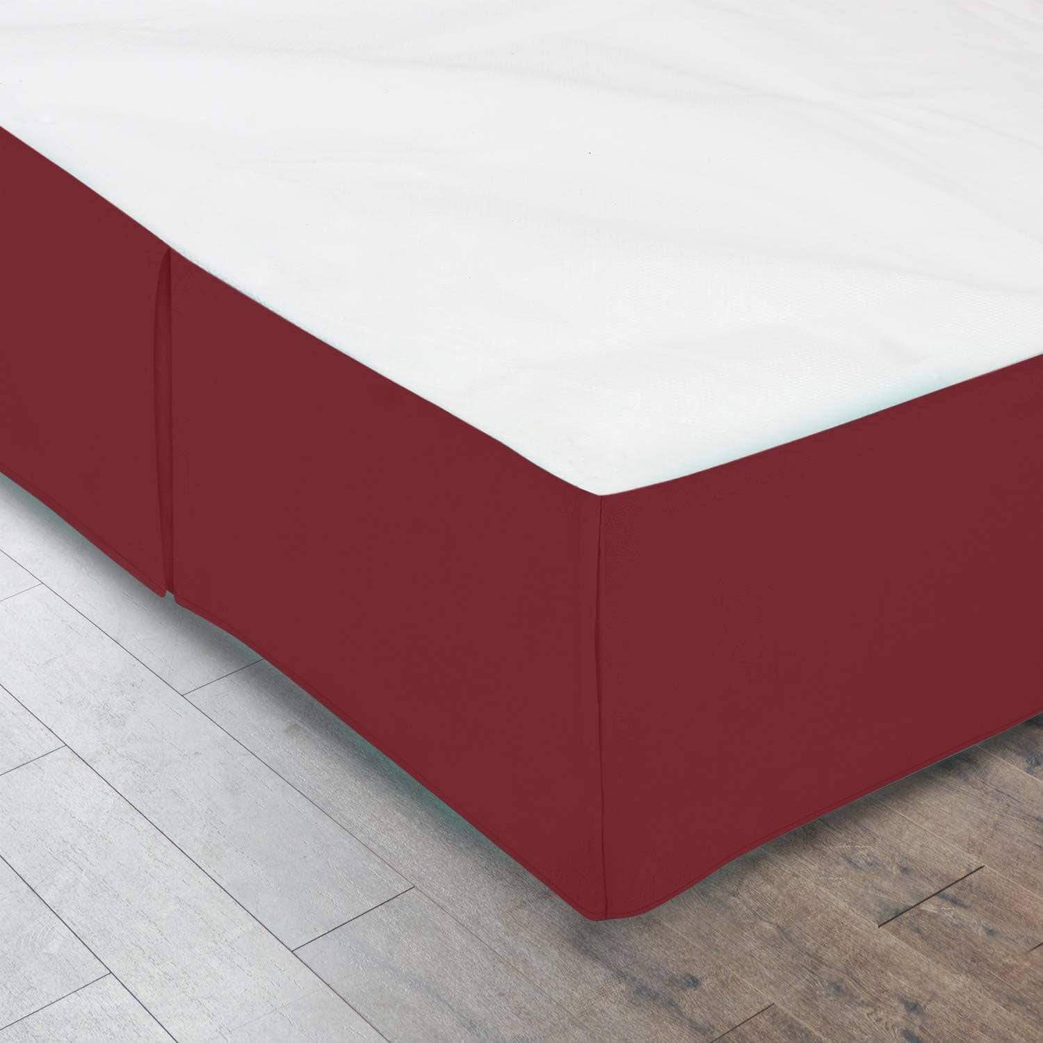 California King Size Pleated Bed Skirt, Burgundy, 10 Inch Drop, 120 GSM Microfiber, Wrinkle-Free, Fade Resistant, Easy Fit Box Spring Cover