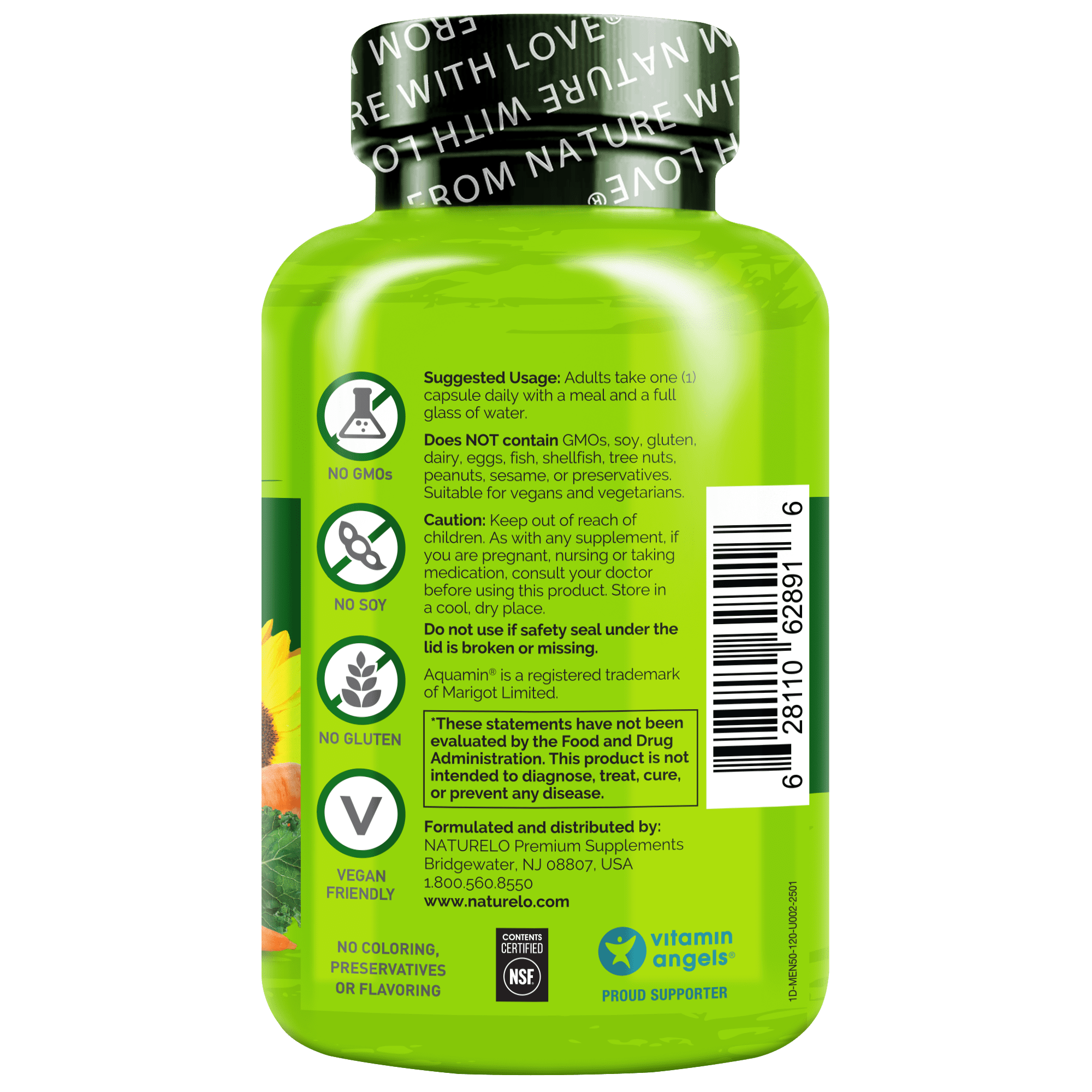 NATURELO Mens Multivitamins for Men 50+ - One Daily Multivitamin for Men with Vitamins, Minerals & Organic Whole Foods, Boost Energy & Health, Non-GMO, 120 Vegetarian Capsules