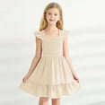 thumbnail image 2 of mgoYE Flower Girl Dress Girls Summer Dresses Tween Short Sleeve Formal Flower Girl Dress Teen Sundress(Beige,9-10 Years), 2 of 4