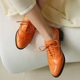 thumbnail image 2 of Modisza Women's Leather Oxfords Perforated Lace Up Dressy Shoes Slip on Low Heel Work Business Shoe Comfortable Walking Loafers Orange Size 9.5-10, 2 of 4