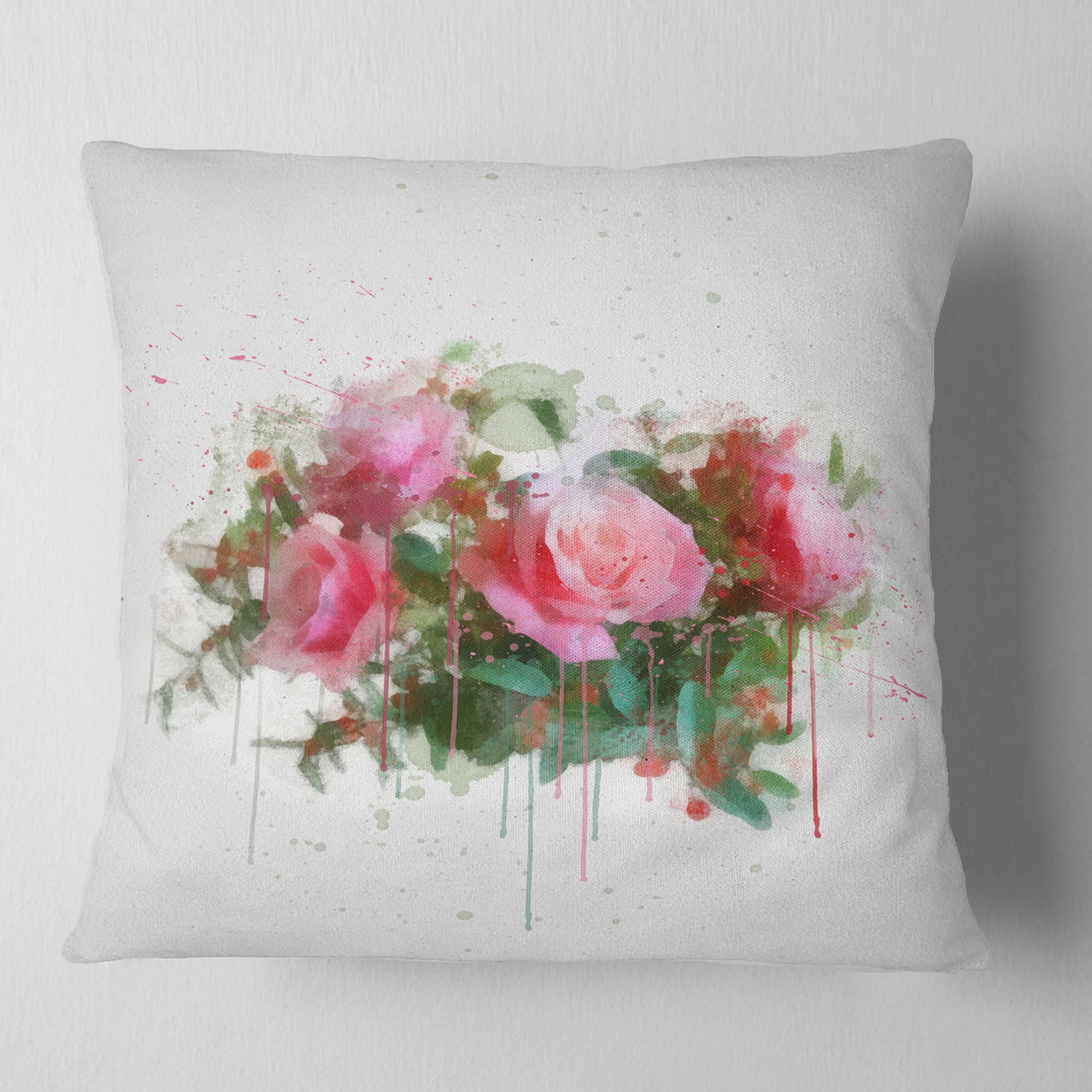 Designart Bunch of Pink Roses Watercolor - Flower Throw Pillow - 16x16