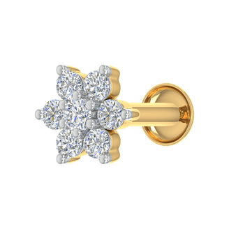 Gold Nose Ring Screw 22 Gauge 1.5mm-3mm Round Natural Diamond 14K White