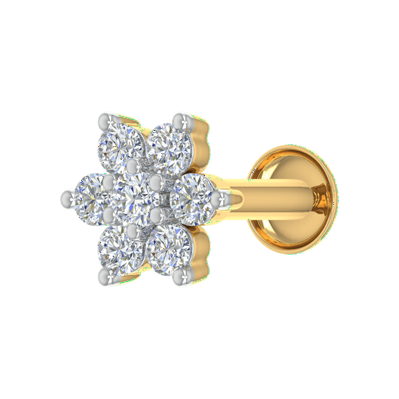 0.50 Carat 7-Stone Cluster Round Cut Diamond Nose Pin Stud in 14K Yellow Gold Plated