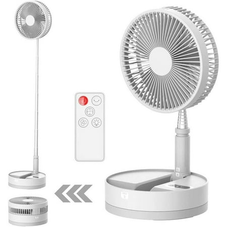 

Table and desk fan battery operated pedestal fan folding circulating air fan with timer Night light Remote oscillating For outdoor patio Beach Travel room 4 speed (White)