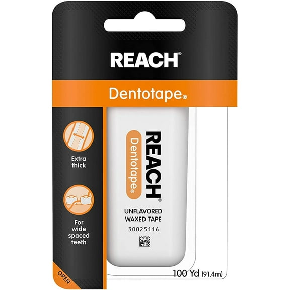 Reach Dentotape Waxed Dental Floss with Extra Wide Cleaning Surface for Large Spaces between Teeth, Unflavored, 100 Yards (Pack of 6), 100 yards of.., By Brand Reach