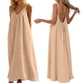 thumbnail image 2 of BOOMNY Women's Backless Cami Dress Spaghetti Strap Cami Lounge House Dresses Flowy Beach Summer Maxi Sundress, 2 of 7