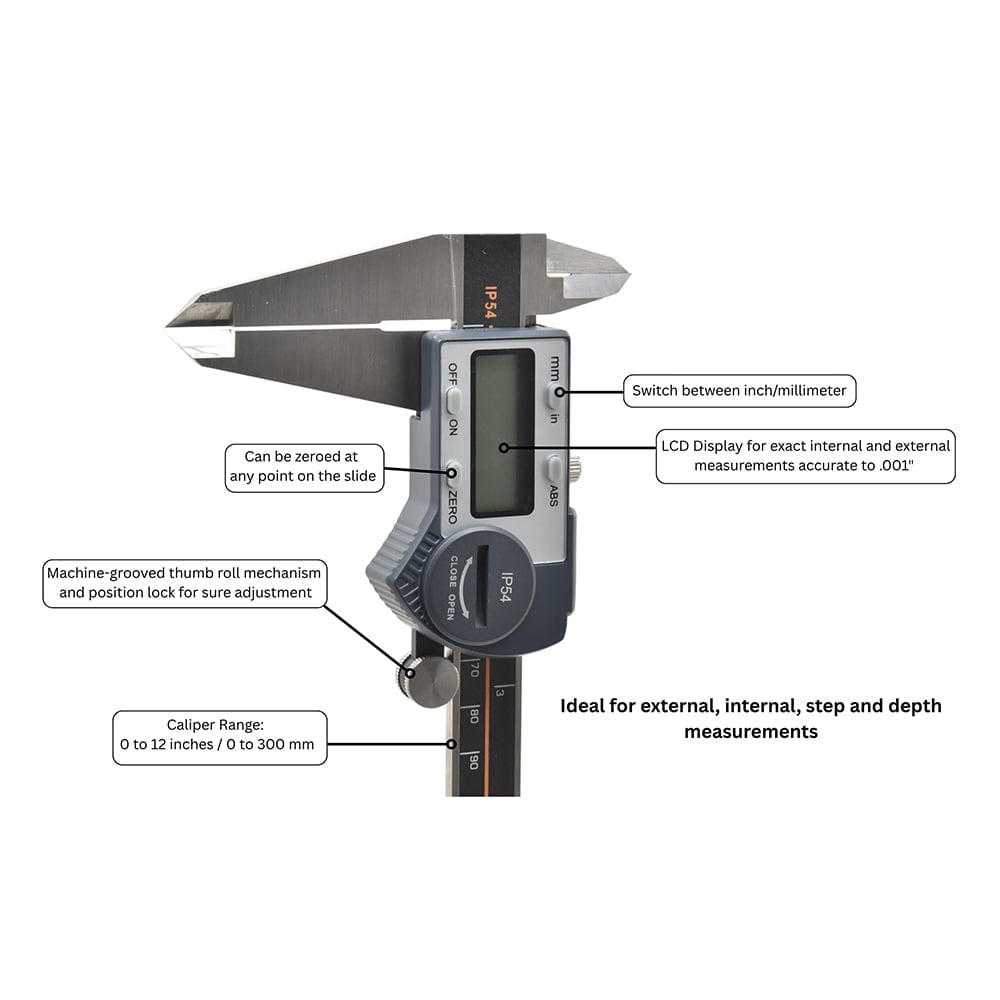 Big Horn 19203 12 Inch Digital Caliper IP54 with Large LCD Display