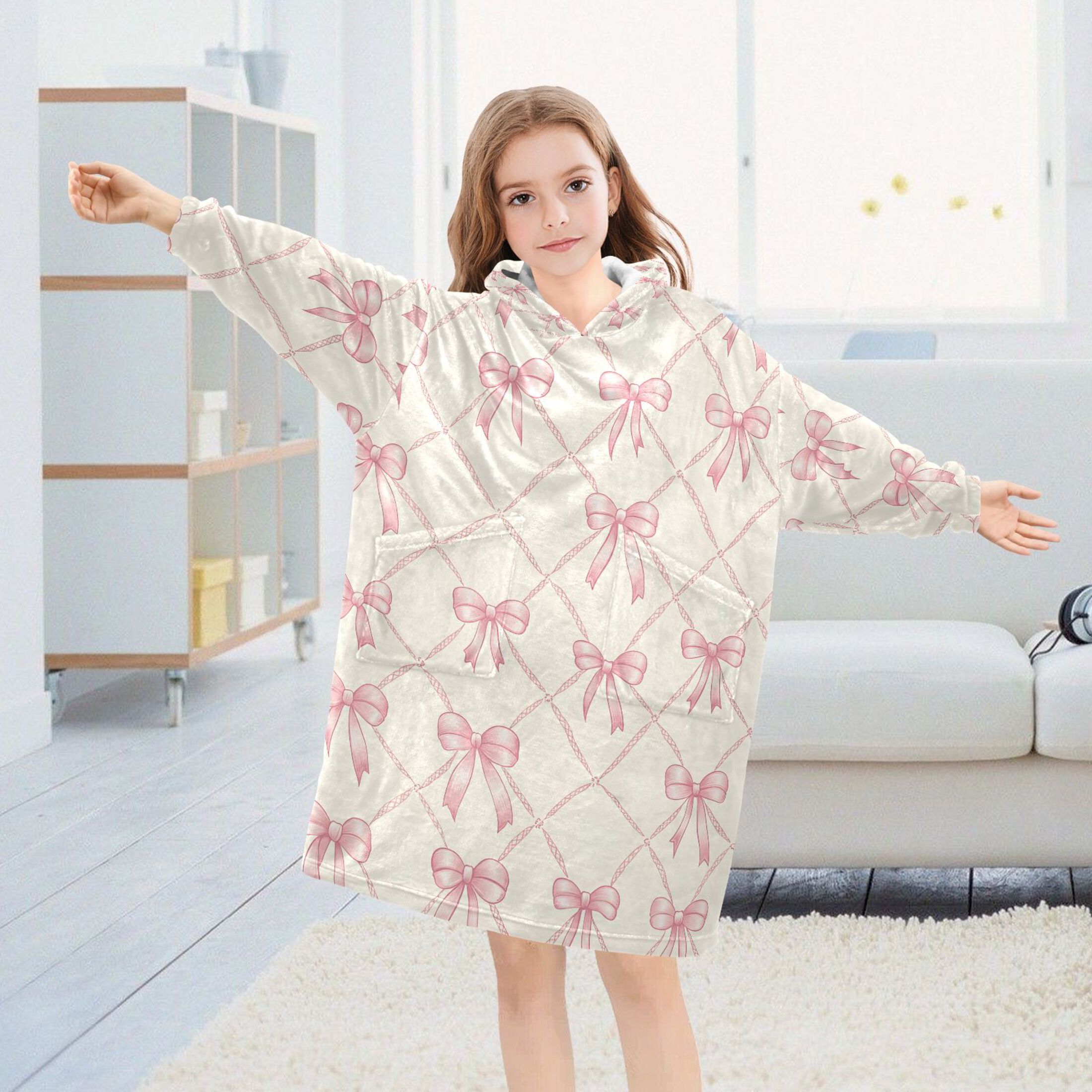 joogoo Wearable Blanket Hoodie for Bows Checkered Oversized Sherpa Hooded 3-14 YR M
