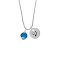 thumbnail image 2 of Delight Jewelry 12mm Faceted Teal Glass Spinner Silvertone Script Initial Disc - V - Charm Necklace, 20"+3", 2 of 4