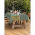 thumbnail image 3 of Outdoor Tablecloth with Umbrella Hole for Patio/Picnic/Party/Camping, Teal Yellow Boho Waterproof Table Cloth Rectangle Table Cover Washable, Bohemian Geometric Flowers Plaid (60"x 84"), 3 of 9