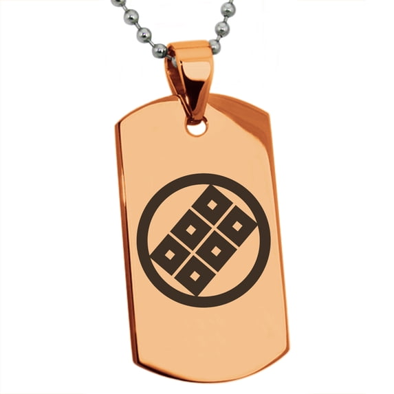 Stainless Steel Shoni Samurai Crest Engraved Dog Tag Pendant Necklace