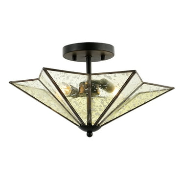 SAFAVIEH Haruna 16 in. Glam 2-Light Black Iron Mount Light with Iron Shade