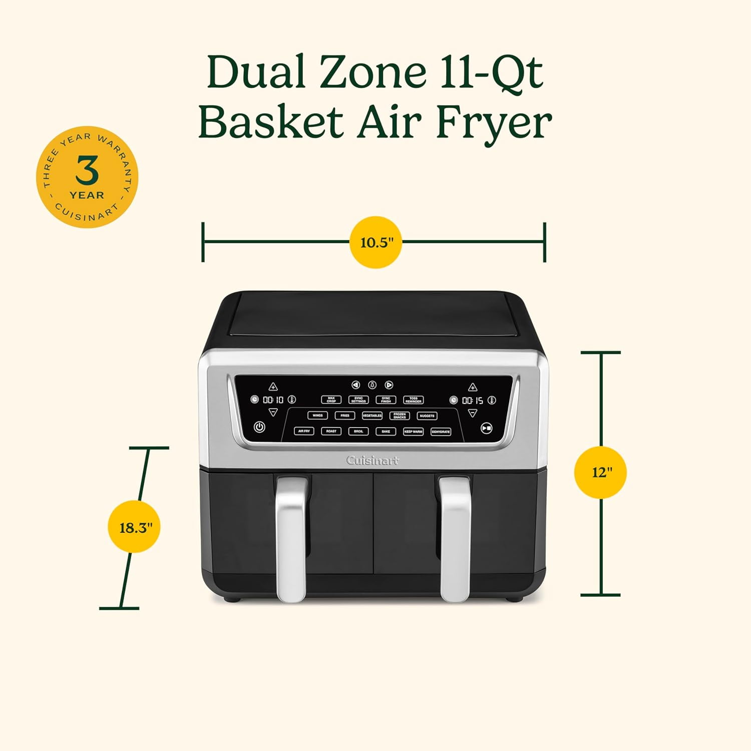 Cuisinart Friteuse à air à double panier, 2 paniers de 11 litres au total