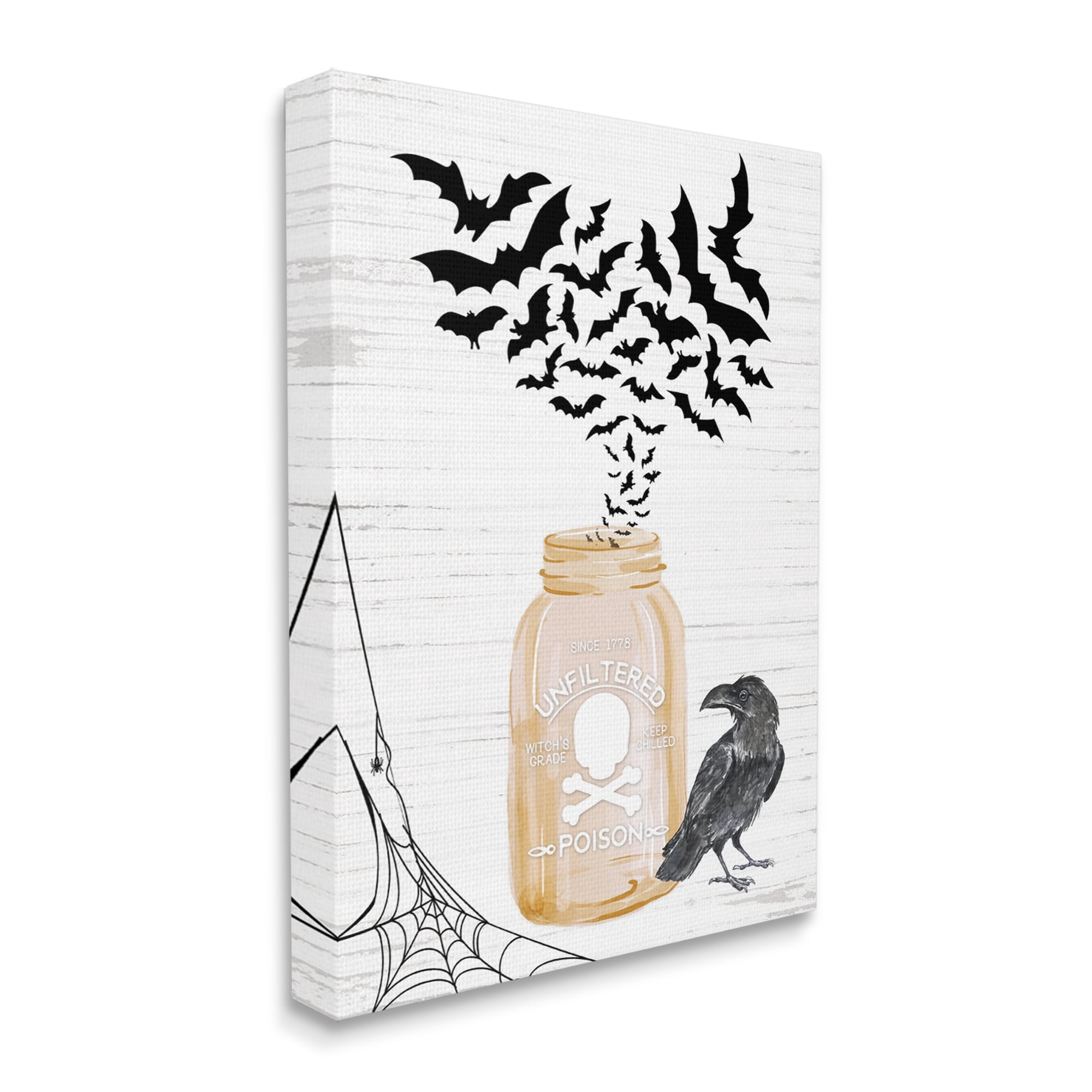 Spooky Bats Flying Black Raven Spider Web Animals & Insects Graphic Art Gallery-Wrapped Canvas Print Wall Art