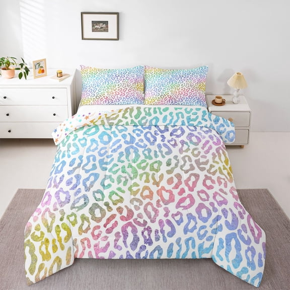 Homewish Leopard Print Girl Boy Bedding Comforter Set 2pcs,Jungle Animal Twin Comforter Sets Microfiber,Abstract Geometric Breathable Bedding Set,Super Cozy Room Decor,Reversible