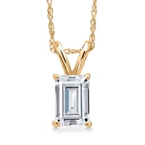Gem Stone King 10K Yellow Gold Moissanite Pendant Necklace for Women | 0.58 Cttw | Gemstone Birthstone | Emerald Cut 6X4MM | With 18 inch Chain