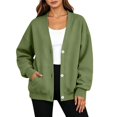 thumbnail image 4 of JJHGVB Women V-neck Button Sweatshirt Half Button Loose Pockets No Hood Long Sleeve Stand Henley Collar Casual Sweatshirts Casual Trendy Open Front Sweatshirt Button Up Woman Sweatshirt Green S, 4 of 8