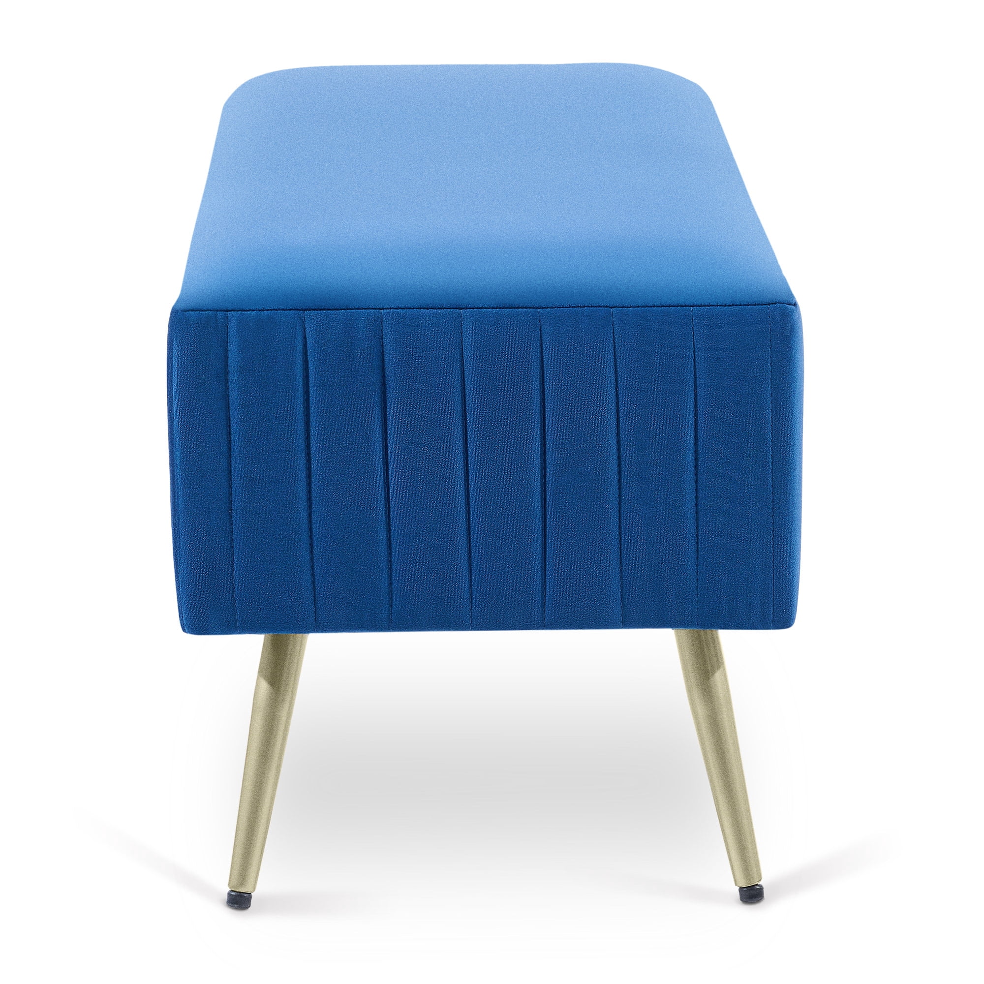 46" Upholstered Velvet Bench, Extra-Long Ottoman Footrest Stool with Padded Seat and Golden Metal Legs, Modern End of Bed Bench for Bedroom Entryway Living and Dining Room Hallway More, Blue