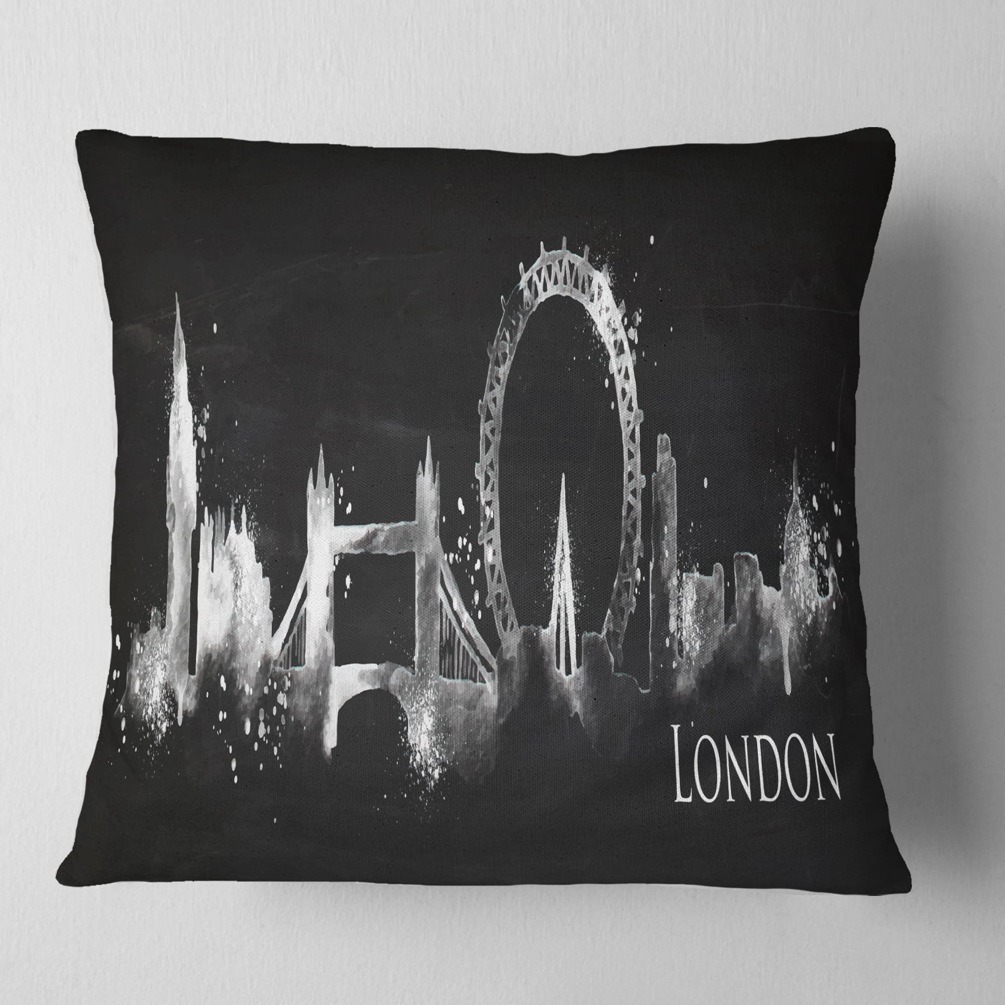 Designart London Dark Silhouette - Cityscape Painting Throw Pillow - 16x16