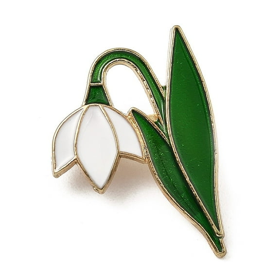 20pc Snowdrop Flower Alloy Enamel Brooches Brass Pin Jewelry for Women Light Gold 28x20x6mm