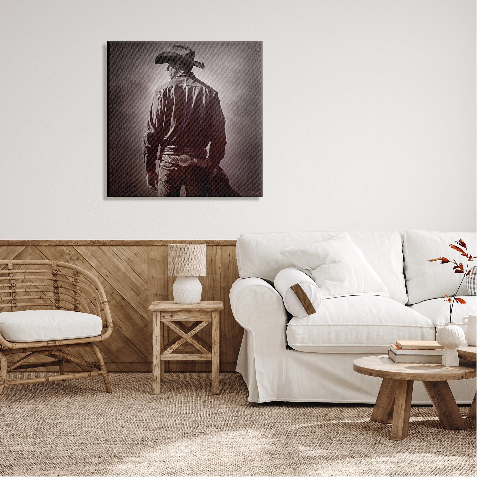 Stupell Industries Monochrome Cowboy Silhouette Abstract Photography Gallery Wrapped Canvas Art Print Wall Art, 30 x 30