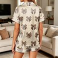 thumbnail image 6 of Womens Satin Pajamas Set Button Down 2 Piece Silk Pjs Shorts Set Bowknot Printed Notch Collar Sleepwear, 6 of 6
