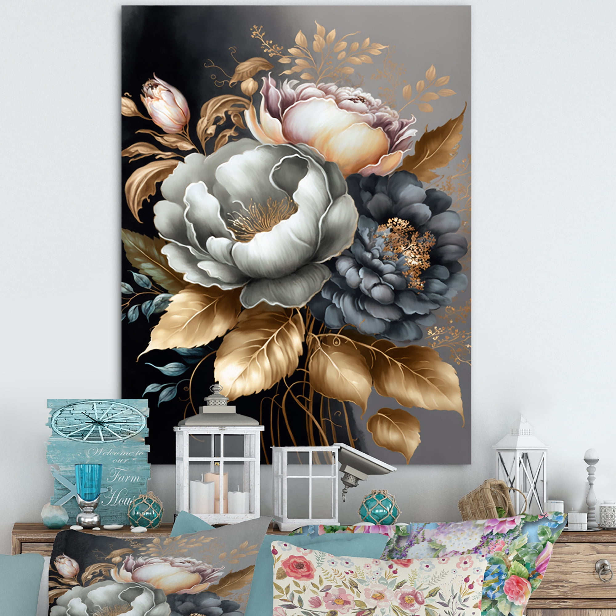 Designart Blue Blooming Bouquet V Canvas Wall Art