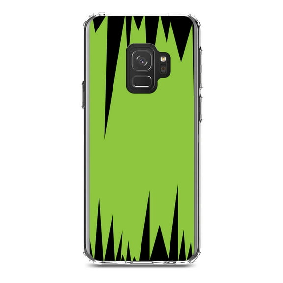 DistinctInk Clear Shockproof Hybrid Case for Samsung Galaxy S9 (5.8" Screen) - TPU Bumper, Acrylic Back, Tempered Glass Screen Protector - Lime Green Black Spikes