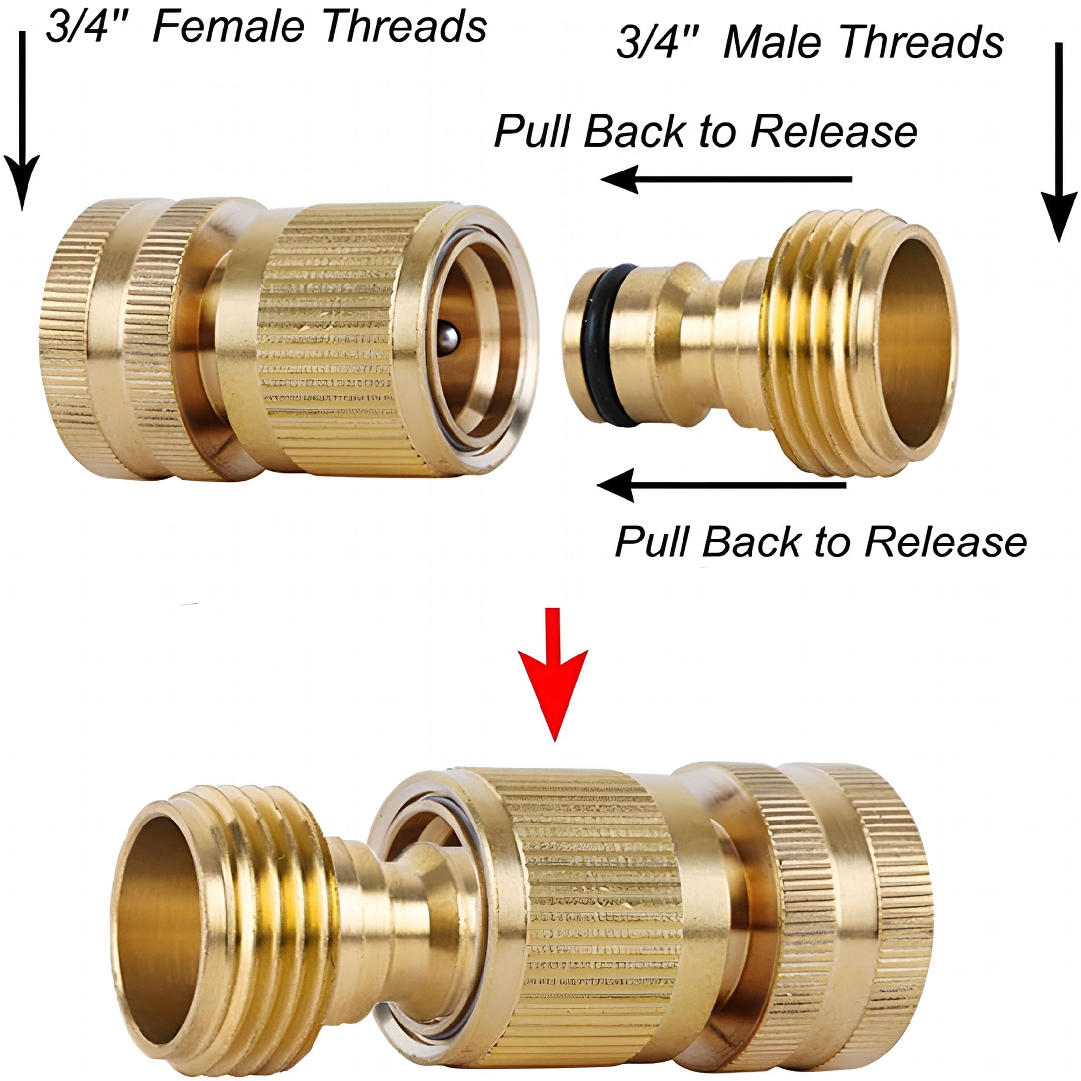 ZHZFKQ Quick Connect Hose Fitting, Solid Brass Garden Hose Quick Connectors 3/4 Inch Thread No-Leak Water Hose Repair Fittings Male and Female Hose Adapter