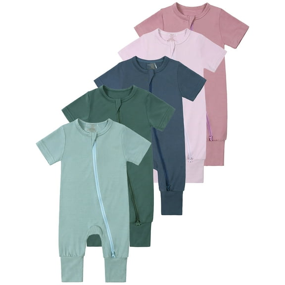 WIBACKER Baby Boys Girls Bamboo Viscose Short Sleeve Pajamas, 2 Way Zipper Romper, Sleep and Play 0-24 Months