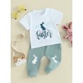 thumbnail image 3 of Gupgi 0-18M Baby Boy 1st Easter Outfit Letter Print Short Sleeve T-Shirt with Bunny Pattern Long Pants, 3 of 7